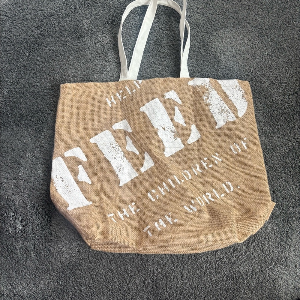 🌺Clarins Natural Jute Tote with White Accents🌺